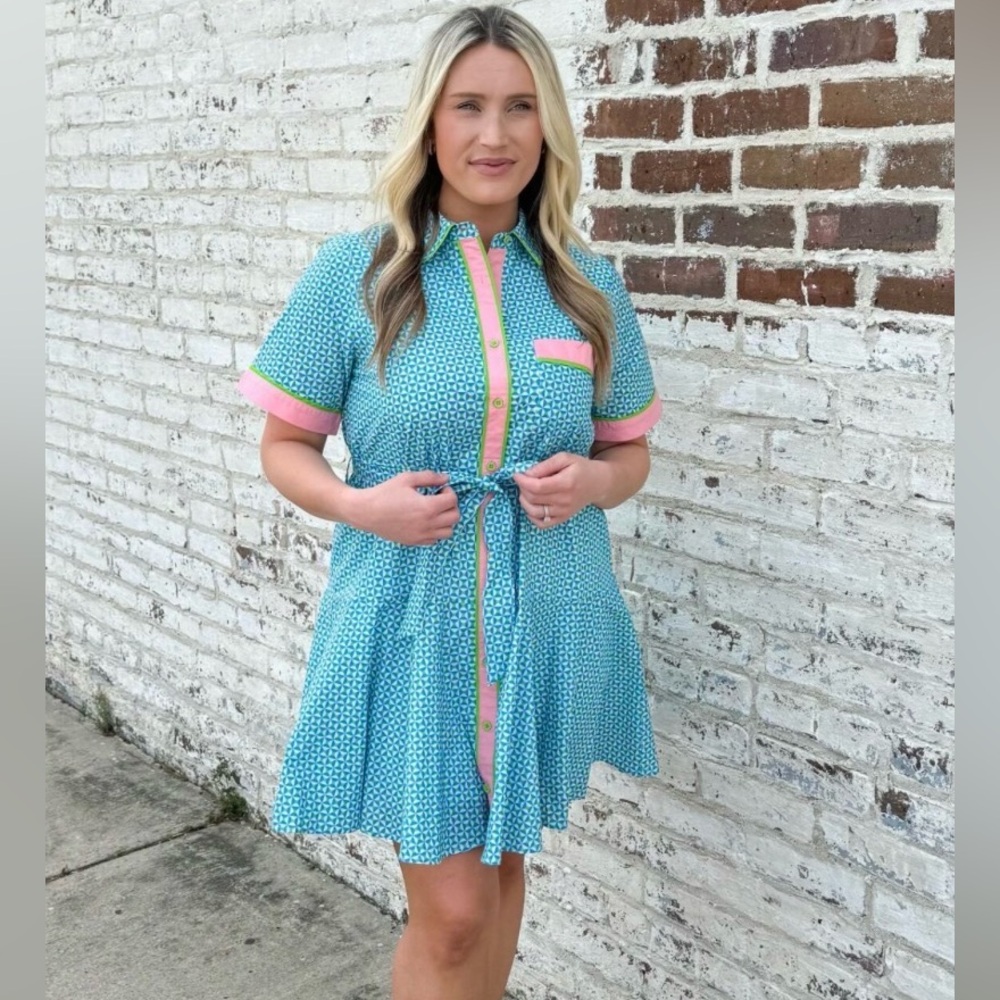 Entro Blue and Pink Polka Dot Dress